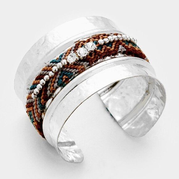 Aztec Pattern Crochet Lined Metal Cuff Bracelet - Picture 1 of 6